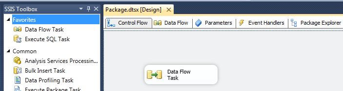 drag a Data Flow Task onto the package palette 