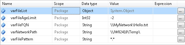 assign values to package variables, and then execute the package