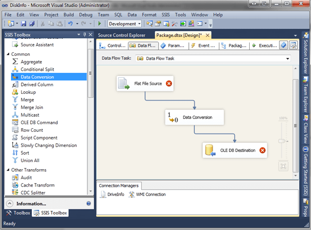 drag the following three tasks in from the SSIS toolbox and connect using precedence constraints