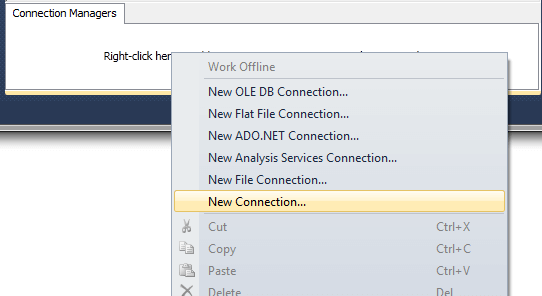 click in the Connection Manager 