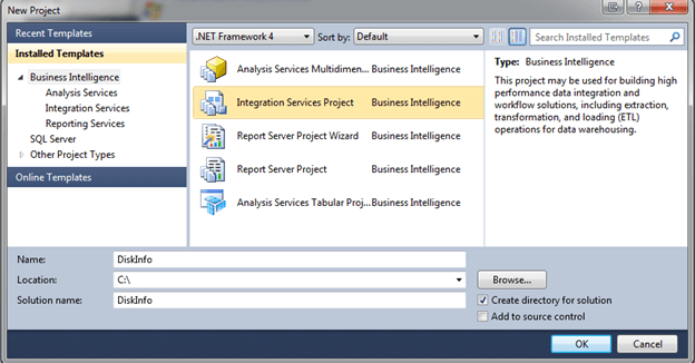 create the SSIS package