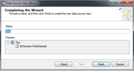 give the Data Source View a name and click on "Finish"