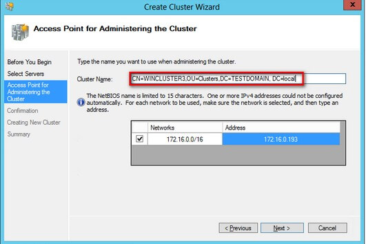 New in Windows Server 2012 is the ability to create a Windows Server Failover Cluster in an Active Directory organizational unit 
