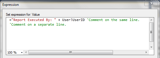 Comments in SSRS Expressions