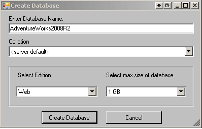 On the Create Database popup enter the name of the database