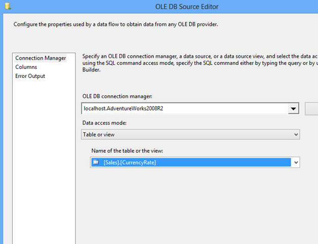 Right click the OLEDB task and choose Edit