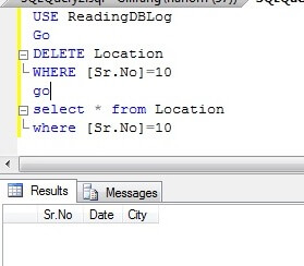 Delete a row from the table'location'