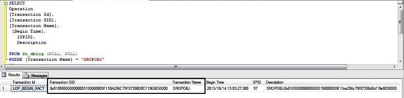 Finding a user trasaction SID who ran DROP statement for table location