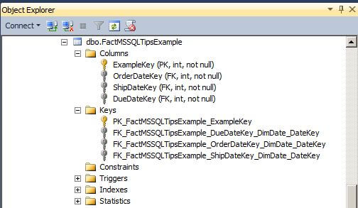 Object Explorer in SQL Server Management Studio gives us a visual representation of the new table and its keys