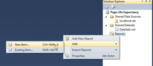 click Reports, Add, New Item