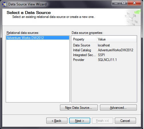 select the data source we created in the above step. Click on "Next >". 