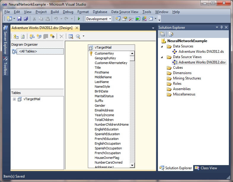 The data source view now appears in the Solution Explorer window.