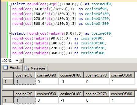 Avoiding Errors when Using T-SQL Trigonometric Functions in SQL Server 2012