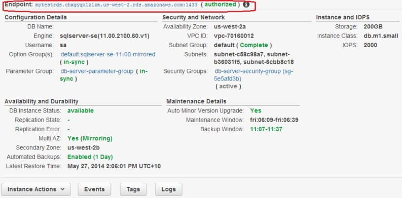RDS Instance Endpoint