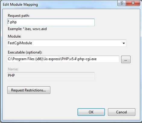 PHP Handler Mapping Dialog Box 