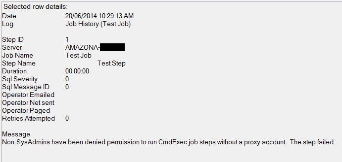 Executing SQL Server Agent job with CmdExec fails