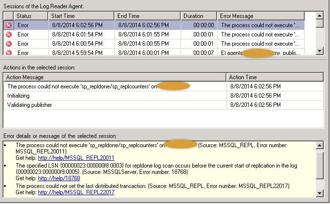 Sessions in the SQL Server Replication Monitor