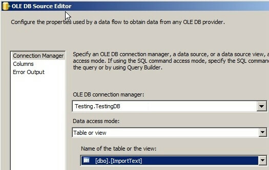 OLE DB Source Editor