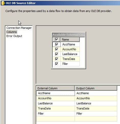 OLE DB Source Editor - Columns