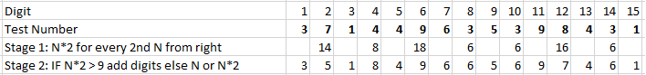 If (N*2) > 9 sum the digits, else carry the digits