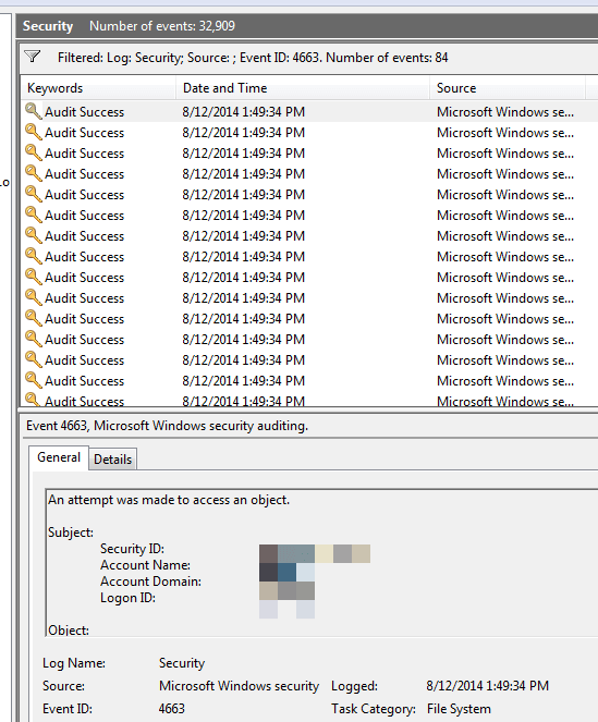 Simply going to the folder, creating a text file, and renaming it generates 84 events.