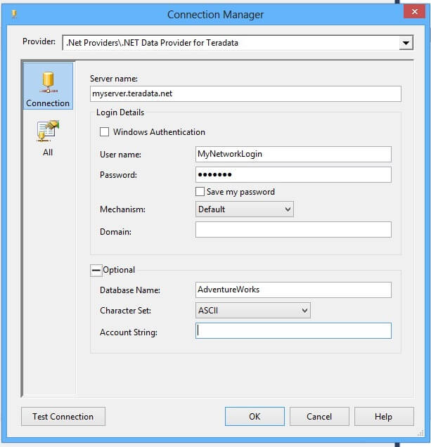 Enter the Teradata Server credentials used to connect to Teradata through SQLAssistant.