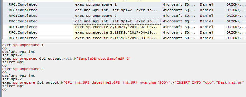 Profiler Trace of the Executed Statement By ODBC Source without cursor usage.