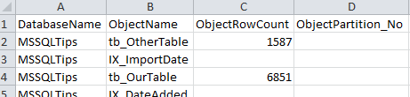 The results from the CSV (opened in Excel) in this example