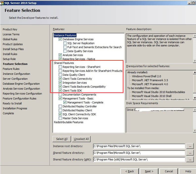 Missing Features from SQL Server 2014 installation