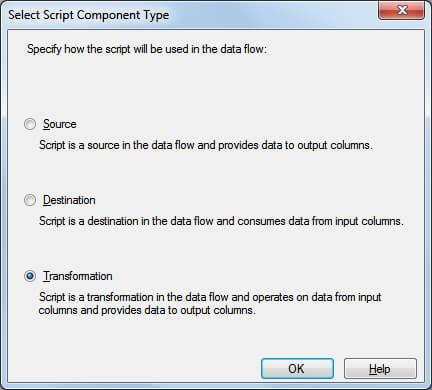 Script Component Type Select Pop-Up.