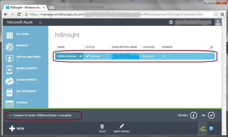 HDInsight Cluster Created Successfully
