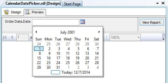 Report with Calendar Date Picker Parameter