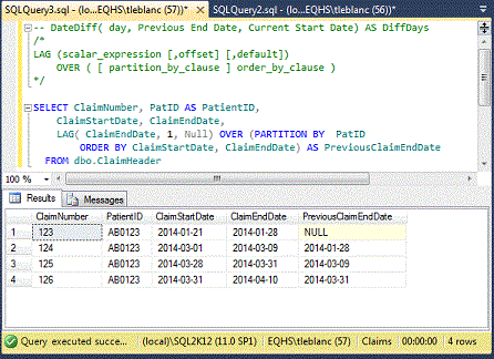 T-SQL with LAG Function