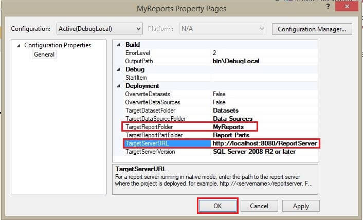 Report Project Page Property Window