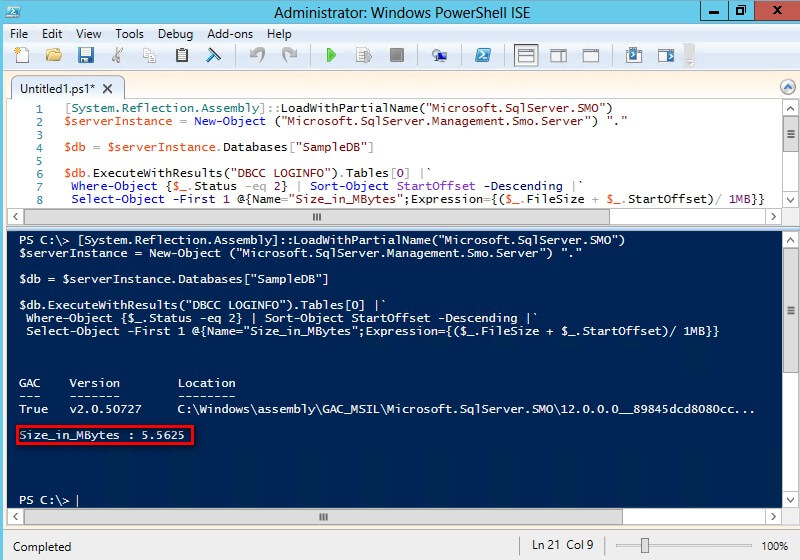 use Windows PowerShell to perform simple calculations on the object properties by adding the StartOffset column and the FileSize column using script blocks.