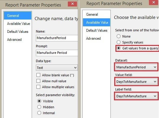 ManufacturePeriod Report Parameter Properties Window