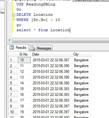 Delete first few rows of table location
