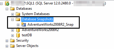 See how snapshots are displayed in the SQL Server Management studio