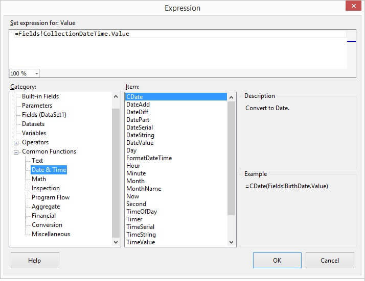 Expression builder date and time functions
