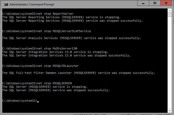 Stopping SQL Server Services.