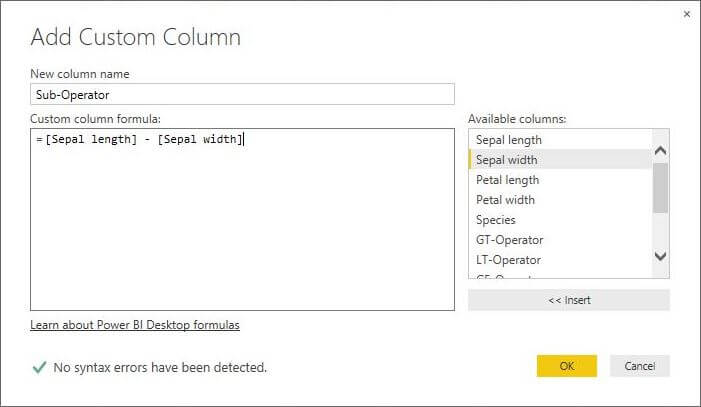 Add Custom Column for Difference Operator