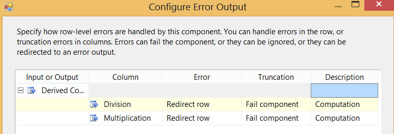 Derived column error config