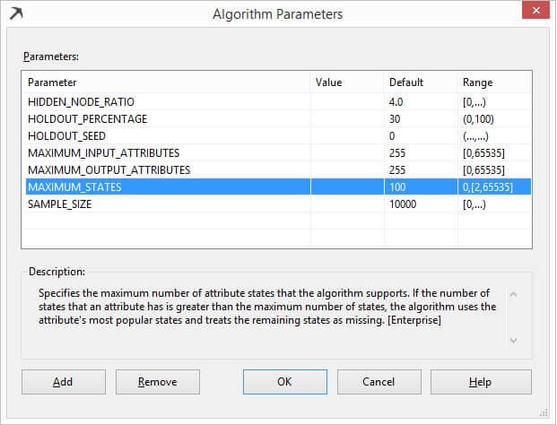 Algorithm Parameters window