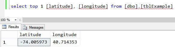 Example of latitude and longitude data