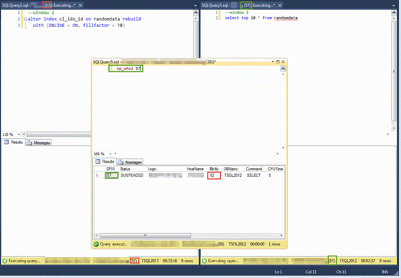 Window 3 blocked by the online reindex in Window 2