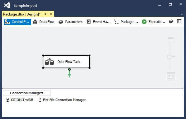 SSIS Package view.
