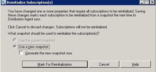 Reinitialize Subscriptions for SQL Server Replication