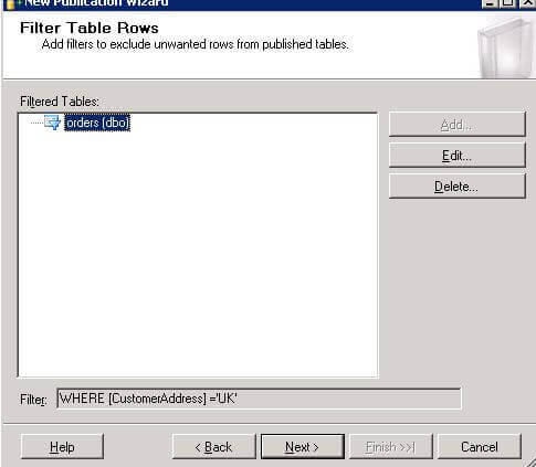 Filter Table Rows in SQL Server Replication Publication