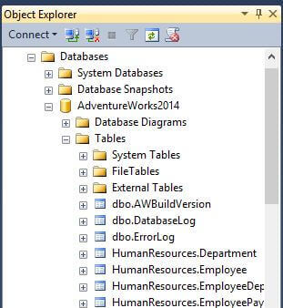 AdventureWorks2014 database objects in SSMS