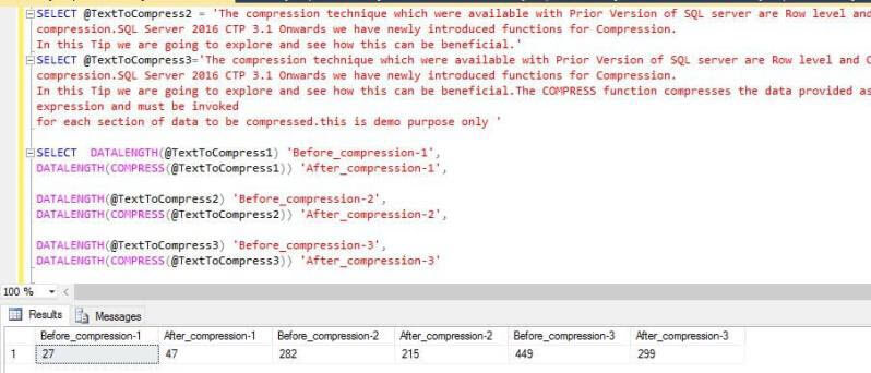 compress and decompress comparison for sql server
